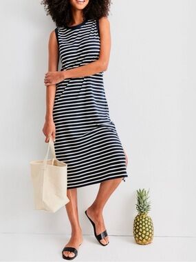 Kule The Tank Dress Striped Navy Blue Cream Cotton Medium M Sleeveless Boxy